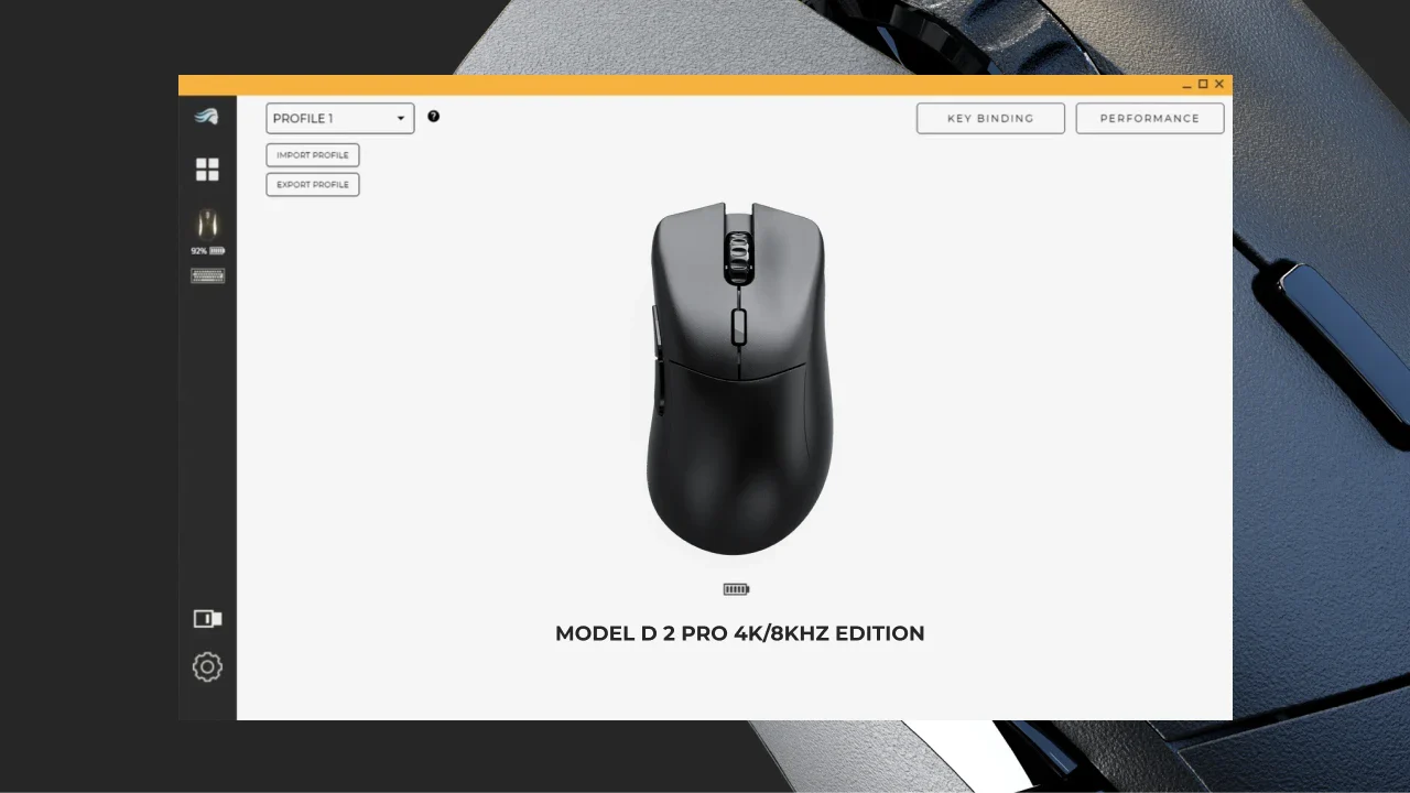 Glorious CORE open with Model D 2 PRO 4K/8KHz Edition on screen