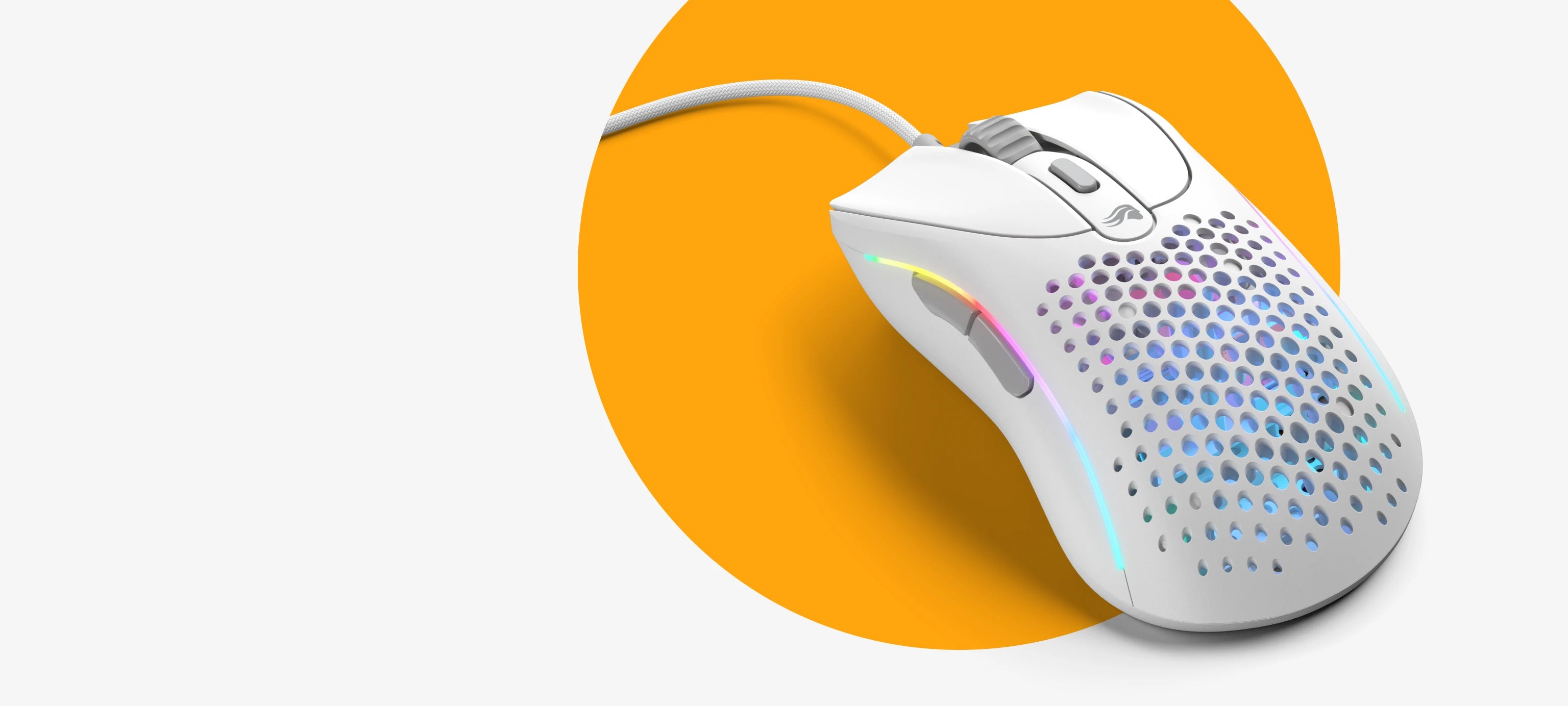 Model D 2 Wired in White on sitting on an orange circle