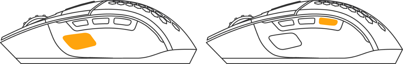 Left side view of mouse showing placement of the swappable buttons