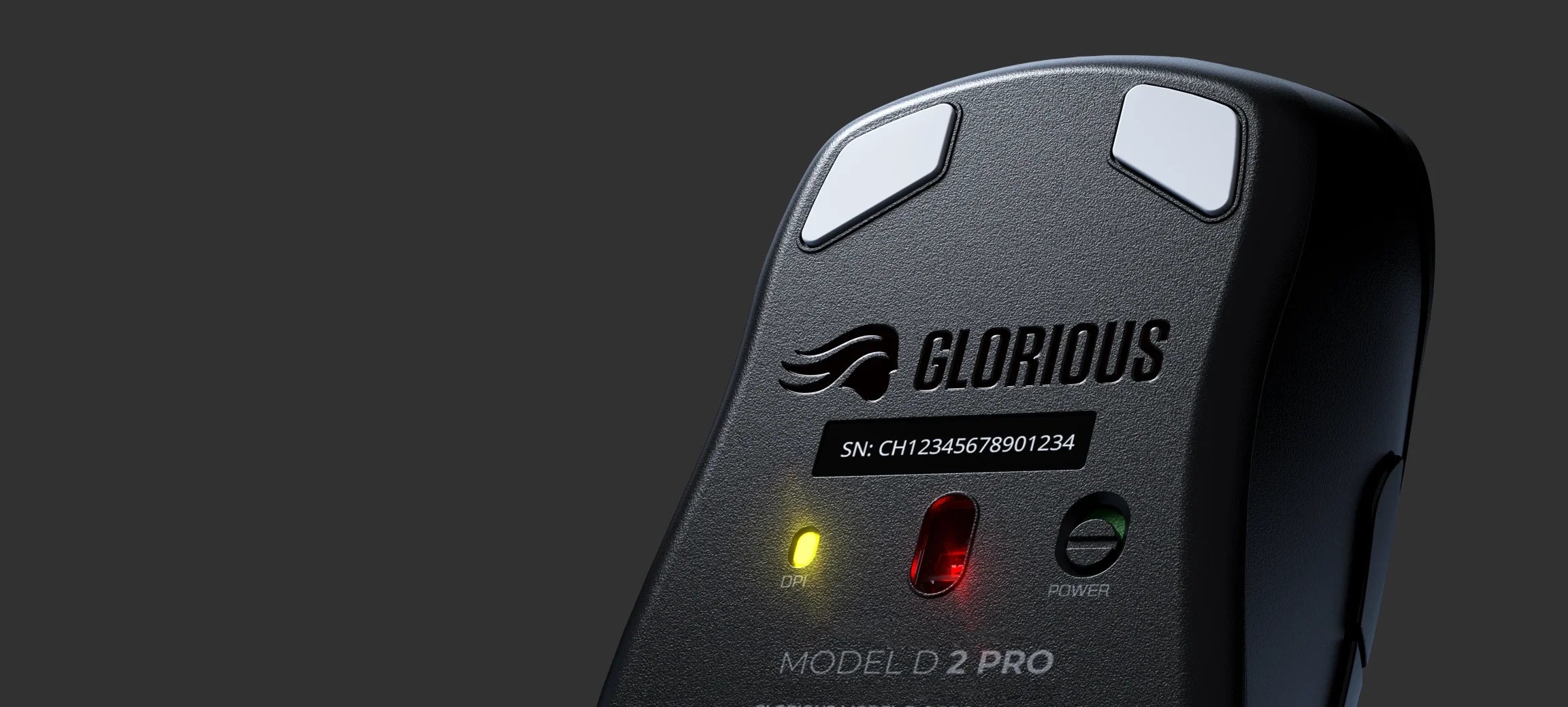 Bottom of a Model D 2 PRO mouse on a black background