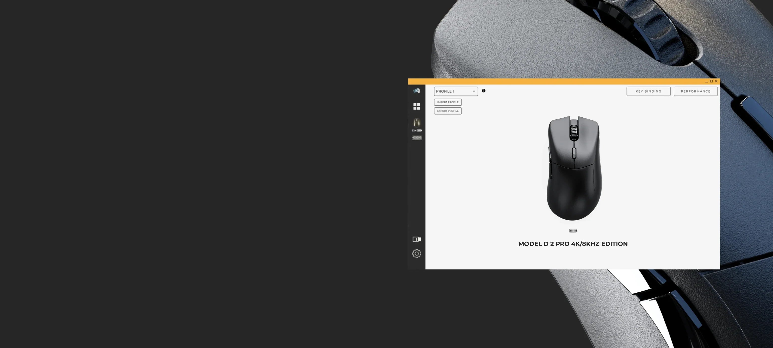 Glorious CORE software open with Model D 2 PRO 4K/8KHz mouse on screen