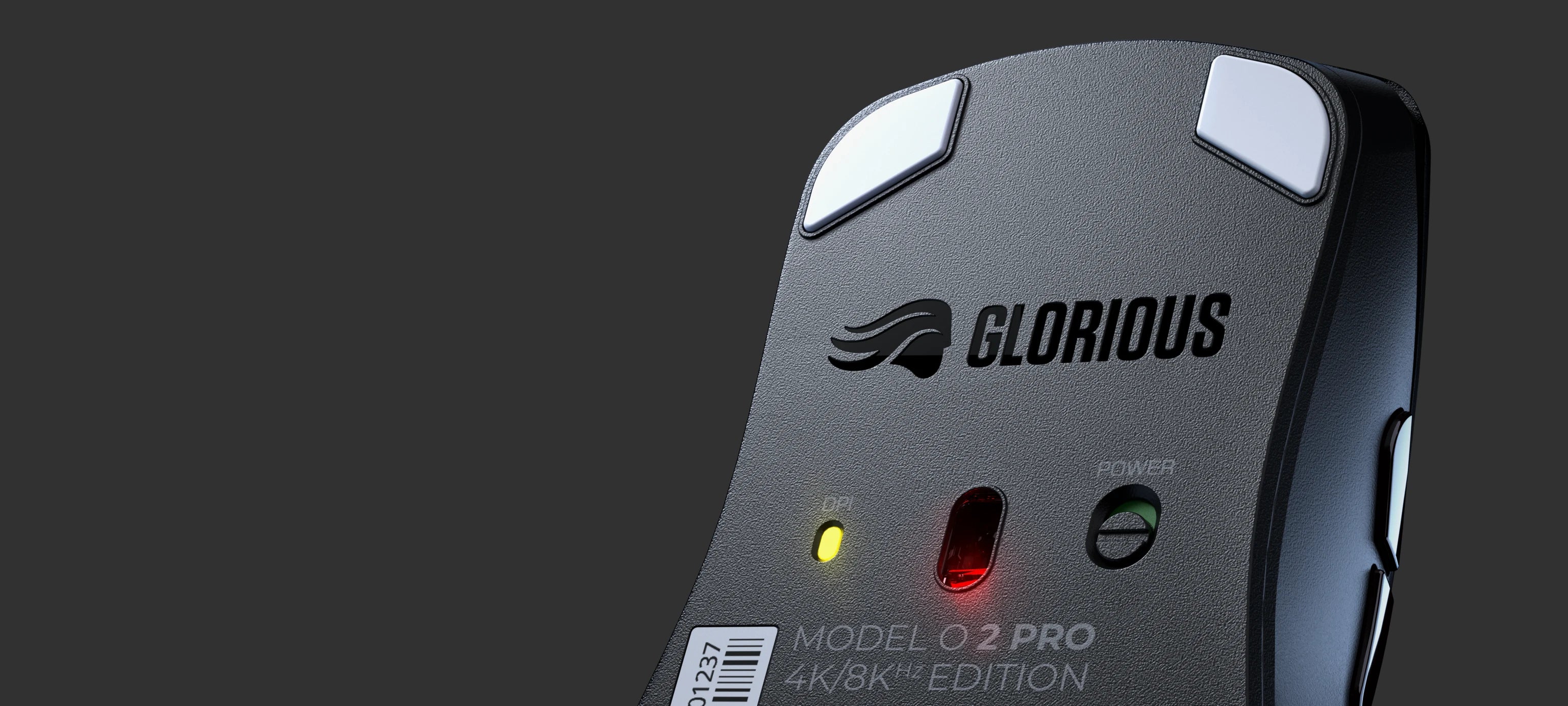 Bottom of a Model O 2 PRO mouse on a black background
