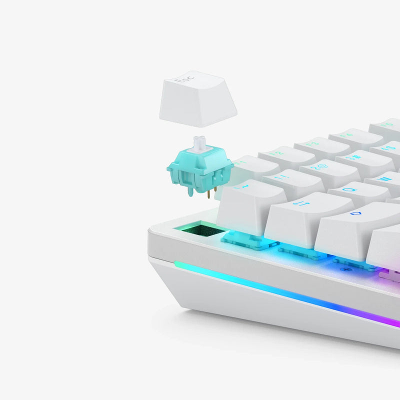 Lynx Linear Switch floating above a White GMMK 2 keyboard above Esc key slot