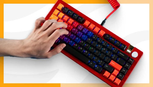 hands typing on a GMMK PRO Prebuilt keyboard