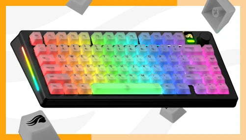 Celestial keycaps on a black GMMK 2 keyboard against an orange background