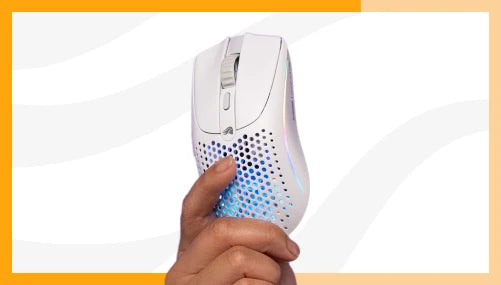 Model O 2 Wireless in Black on an orange background