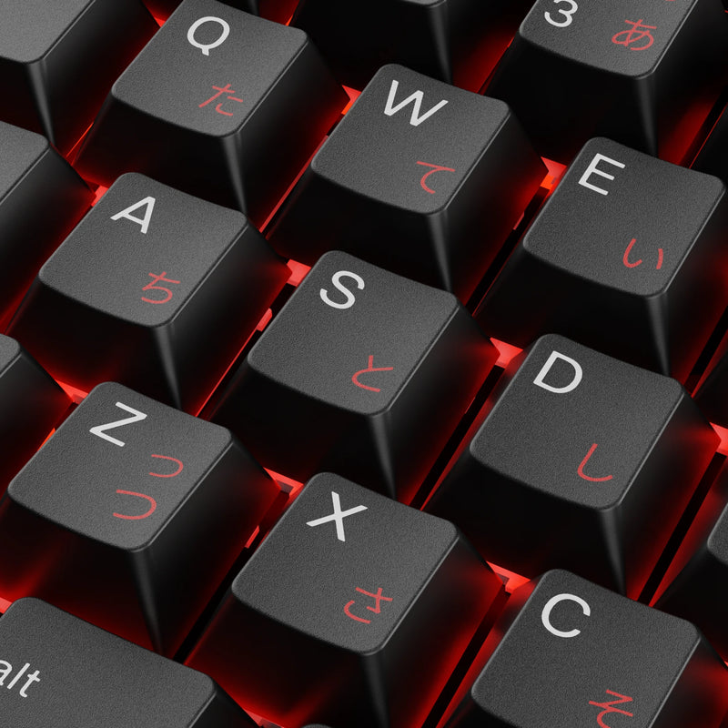 Close up of GPBT Kabuto keycap legends