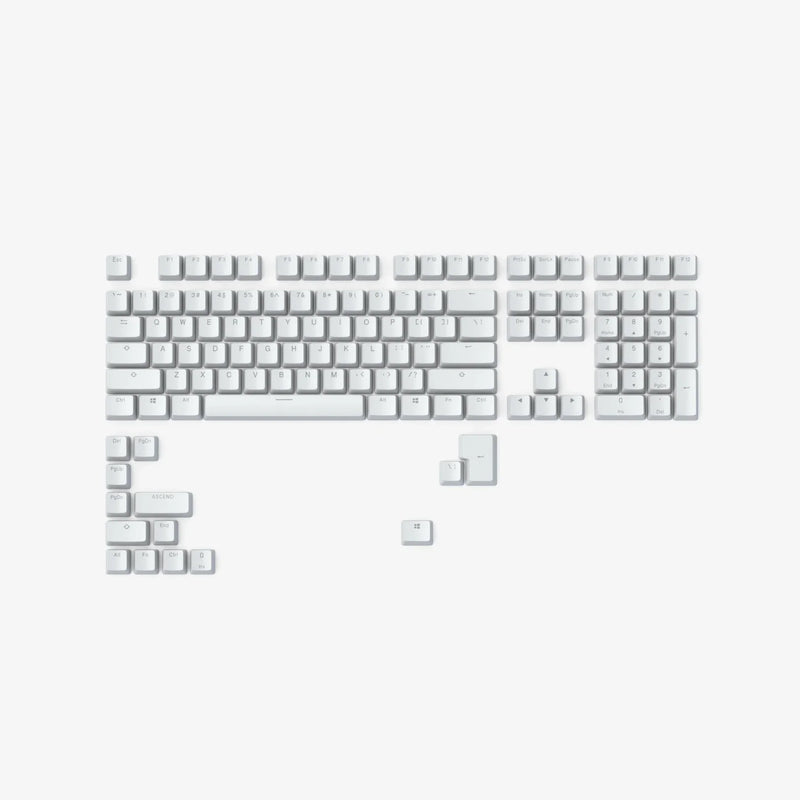 ABS Doubleshot Keycaps in White, full kit view