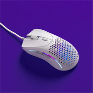 Top view of a Model D 2 Wired in White on a purple background