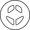 a black and white circle with a black circle with three triangles in it