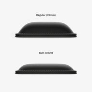 Side view of padded wrist rests showing height or thickness difference