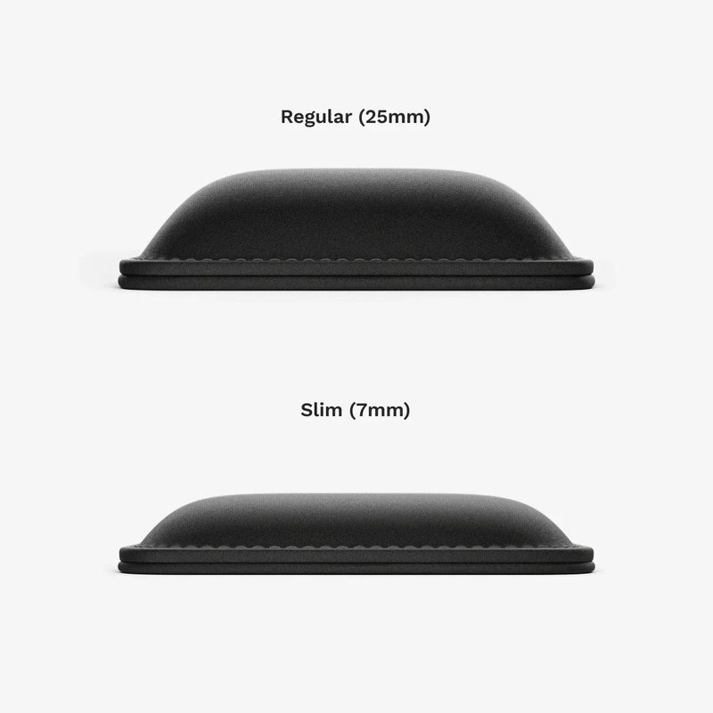 Side view of padded wrist rests showing height or thickness difference