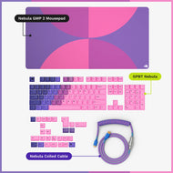 GMP 2 Nebula green mousepad and GPBT Keycaps in Nebula colorway with Nebula coiled cable